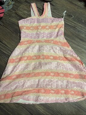 Epic Threads Girls Lace Striped Dress in Pink, Peach & Cream